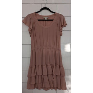 Banana Republic Med 100% Silk Tiered Ruffle Blush Dress Romantic Coquette Ballet
